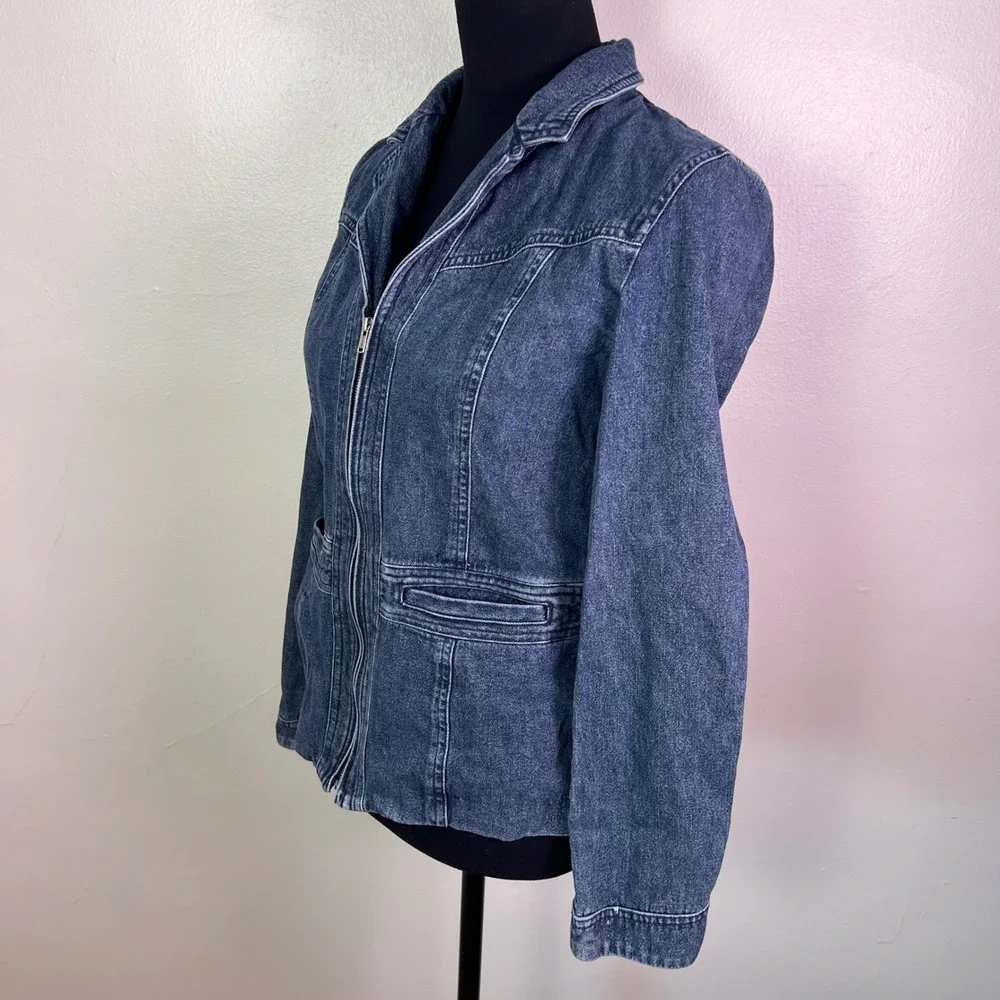 Vintage 90s Ralph Lauren Denim Jacket Zip Up Moto Utility Tailored Designer - Picture 2 of 13